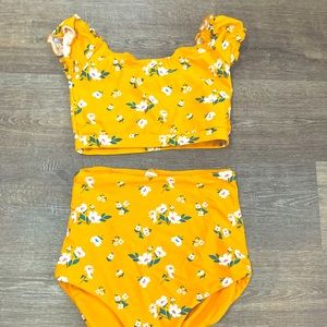 Mustard yellow, high-waisted bikini set